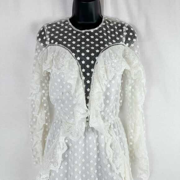 Alice McCall Forever Young White Lace Illusion Ruffle Mini Dress US 2 Bridal - Picture 3 of 11